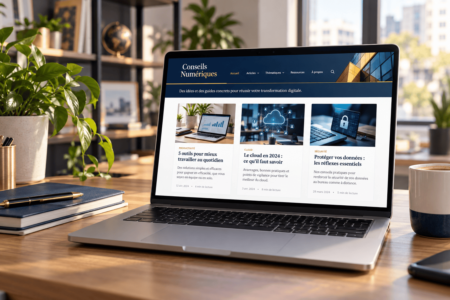 Un blog de conseils digitaux affiché sur un ordinateur portable