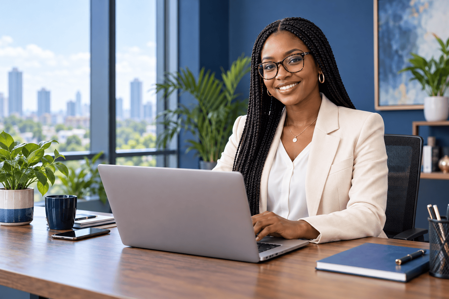 Une entrepreneure consulte les ressources ADHOSTER
